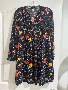 Old Navy Black Floral Tunic Dress with Red, Yellow & Blue Flowers